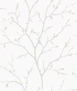 Branching Out wallpaper in Winter Grey with delicate branching botanical motif on an off-white ground