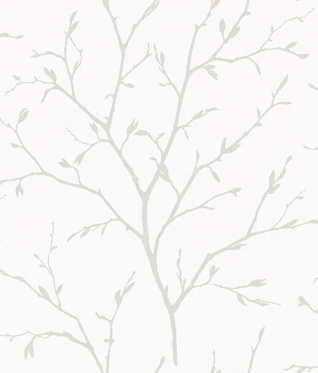 Branching Out wallpaper in Winter Grey with delicate branching botanical motif on an off-white ground