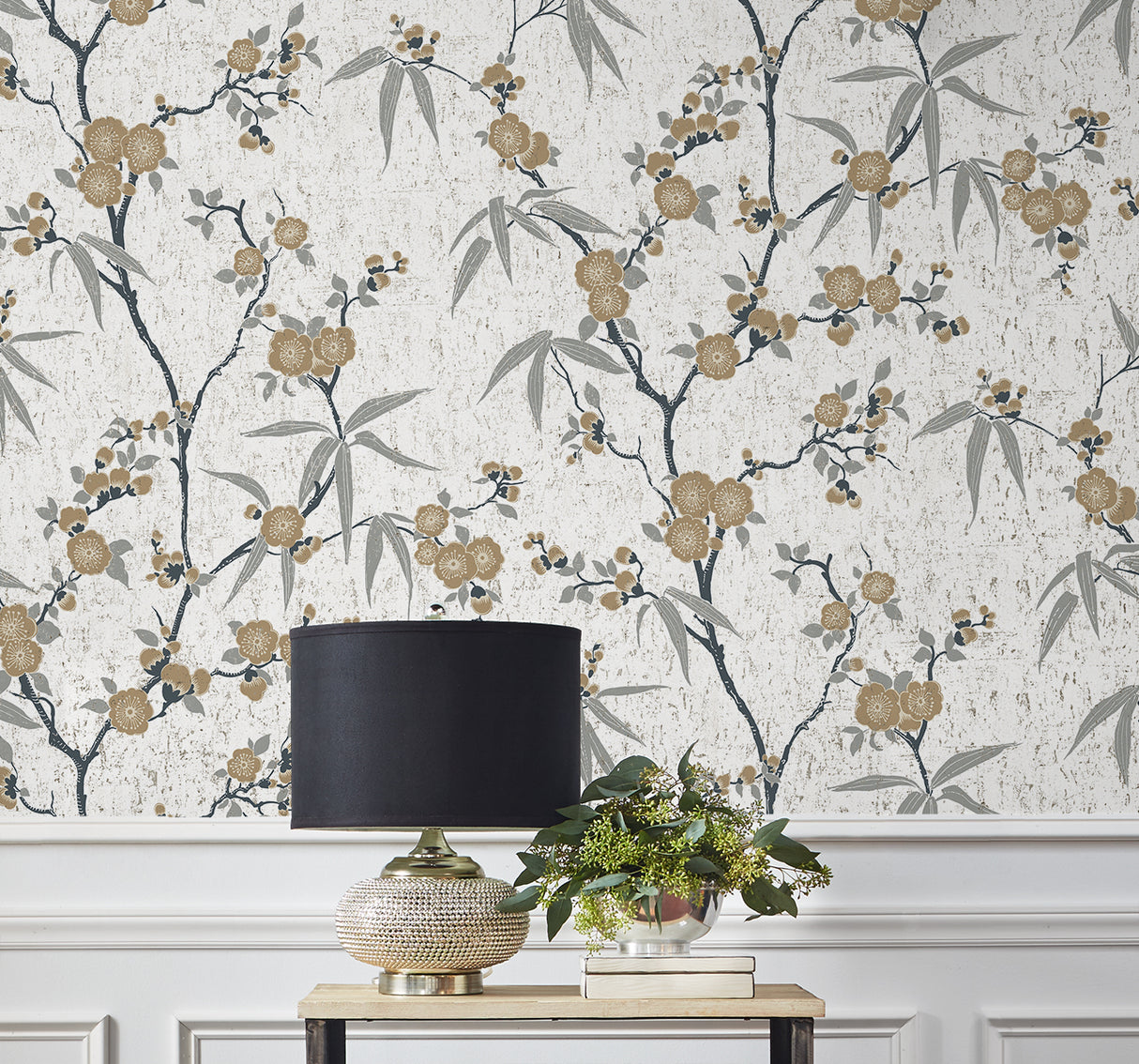 Blossom Cork Gold Chip by White Heron Cork Floral Wallpaper – Seabrook Designs EW11905