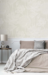 Water Lilies Beiges by White Heron Floral Wallpaper – Seabrook Designs EW12005