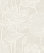 Water Lilies beige pearlescent floral wallpaper with line-drawn water lily blooms and leaves