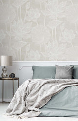 Water Lilies Antique Pearl by White Heron Floral Wallpaper – Seabrook Designs EW12007