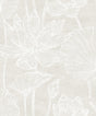 Water Lilies Antique Pearl floral wallpaper with line-drawn water lily blooms and leaves on a soft beige ground.