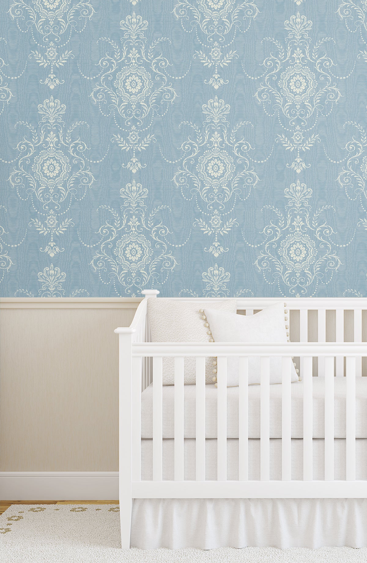 Colette Cameo Bleu Bisque by French Country Matte Damask Wallpaper – Seabrook Designs FC60302
