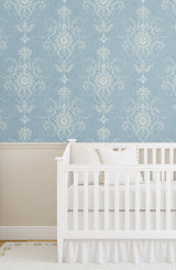 Colette Cameo Bleu Bisque by French Country Matte Damask Wallpaper – Seabrook Designs FC60302