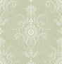 Colette Cameo washed green damask wallpaper pattern with white ornamental motifs