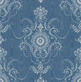 Colette Cameo French Blue damask wallpaper pattern