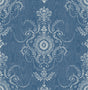 Colette Cameo French Blue damask wallpaper pattern