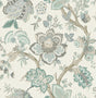 Bernadette Jacobean floral wallpaper in Summer Sky and French Blue