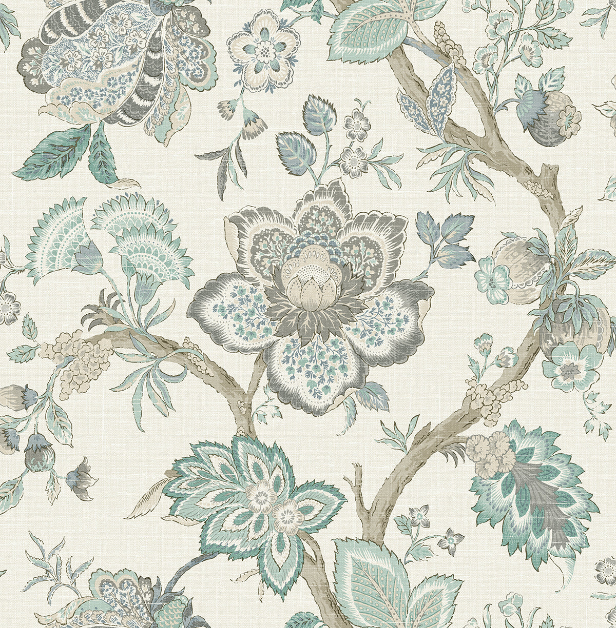 Bernadette Jacobean Summer Sky & French Blue by French Country Floral Wallpaper – Seabrook Designs FC60408 -Sample