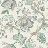 Bernadette Jacobean Summer Sky & French Blue by French Country Floral Wallpaper – Seabrook Designs FC60408 -Sample