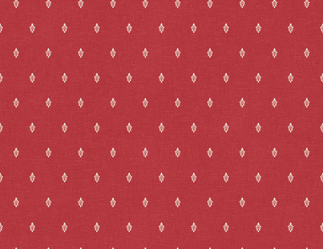 Petite Feuille Sprig wallpaper in Antique Ruby with small ivory fleur-de-lis motif