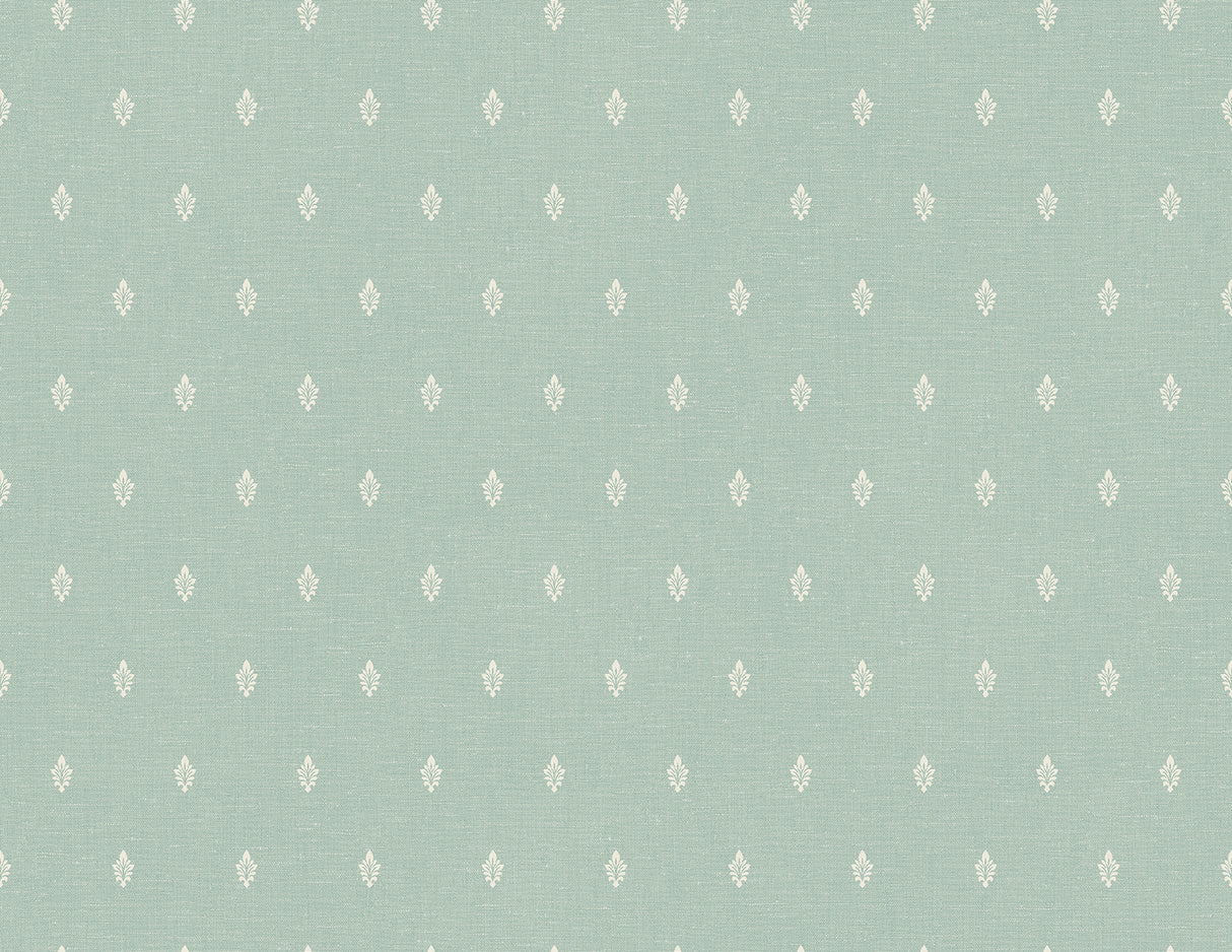 Petite Feuille Sprig wallpaper in Minty Meadow with small white sprig motifs on a soft green ground