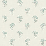 Lotus Branch Floral wallpaper in Minty Meadow and French Grey with a linen-like ground.