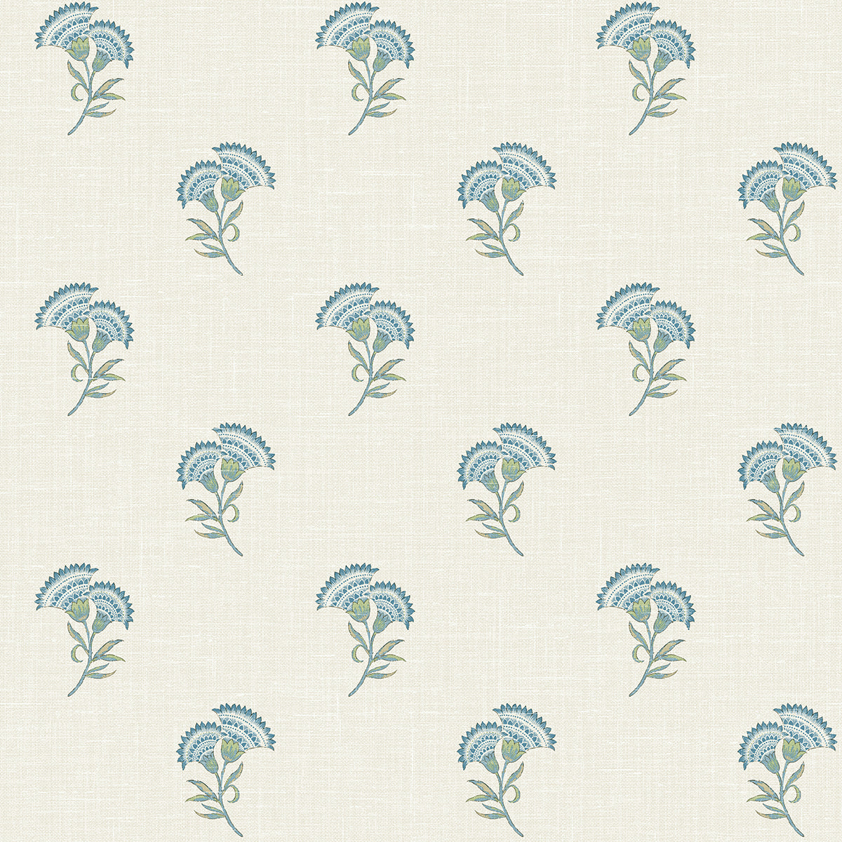 Lotus Branch Floral wallpaper pattern in Blue Bell & Herb
