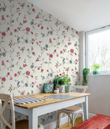 Florale Trail Antique Ruby & French Blue by French Country Floral Vine Wallpaper – Seabrook Designs FC61001