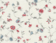 Florale Trail wallpaper in Antique Ruby and French Blue with delicate floral vines on a warm neutral background