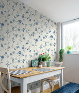 Florale Trail French Blue by French Country Floral Vine Wallpaper – Seabrook Designs FC61002