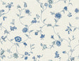 Florale Trail wallpaper in French Blue with trailing floral vines on a light linen-textured ground