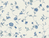 Florale Trail wallpaper in French Blue with trailing floral vines on a light linen-textured ground