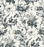 En Rose “Poppy Seed” floral wallpaper in black and grey on an off-white ground