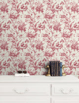 En Rose Cranberry by French Country Floral Wallpaper – Seabrook Designs FC61201
