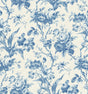 En Rose wallpaper in Blue Bell colorway with blue floral toile-style design