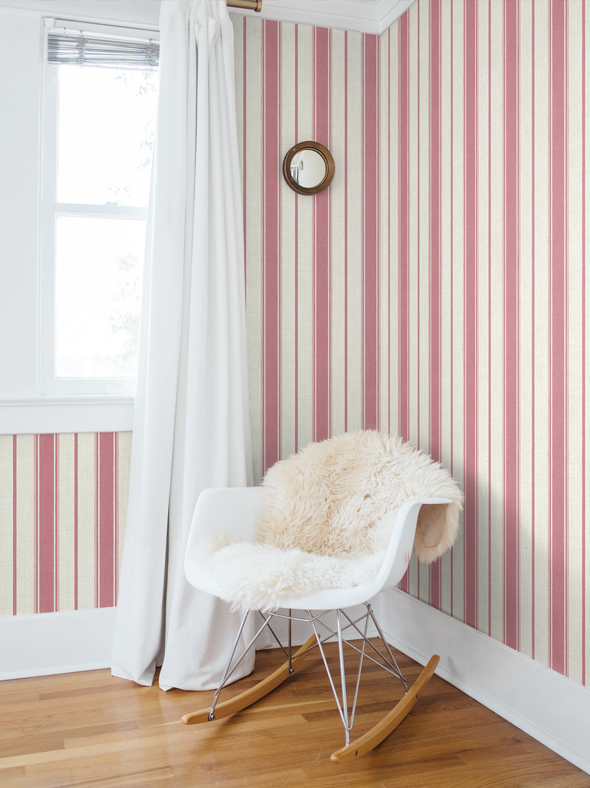 Eliott Linen Stripe Cranberry by French Country Striped Wallpaper – Seabrook Designs FC61501