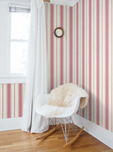 Eliott Linen Stripe Cranberry by French Country Striped Wallpaper – Seabrook Designs FC61501