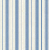Blue and off-white linen-textured vertical stripe wallpaper