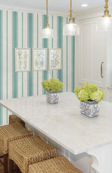 Eliott Linen Stripe Minty Meadow by French Country Stripe Wallpaper – Seabrook Designs FC61514