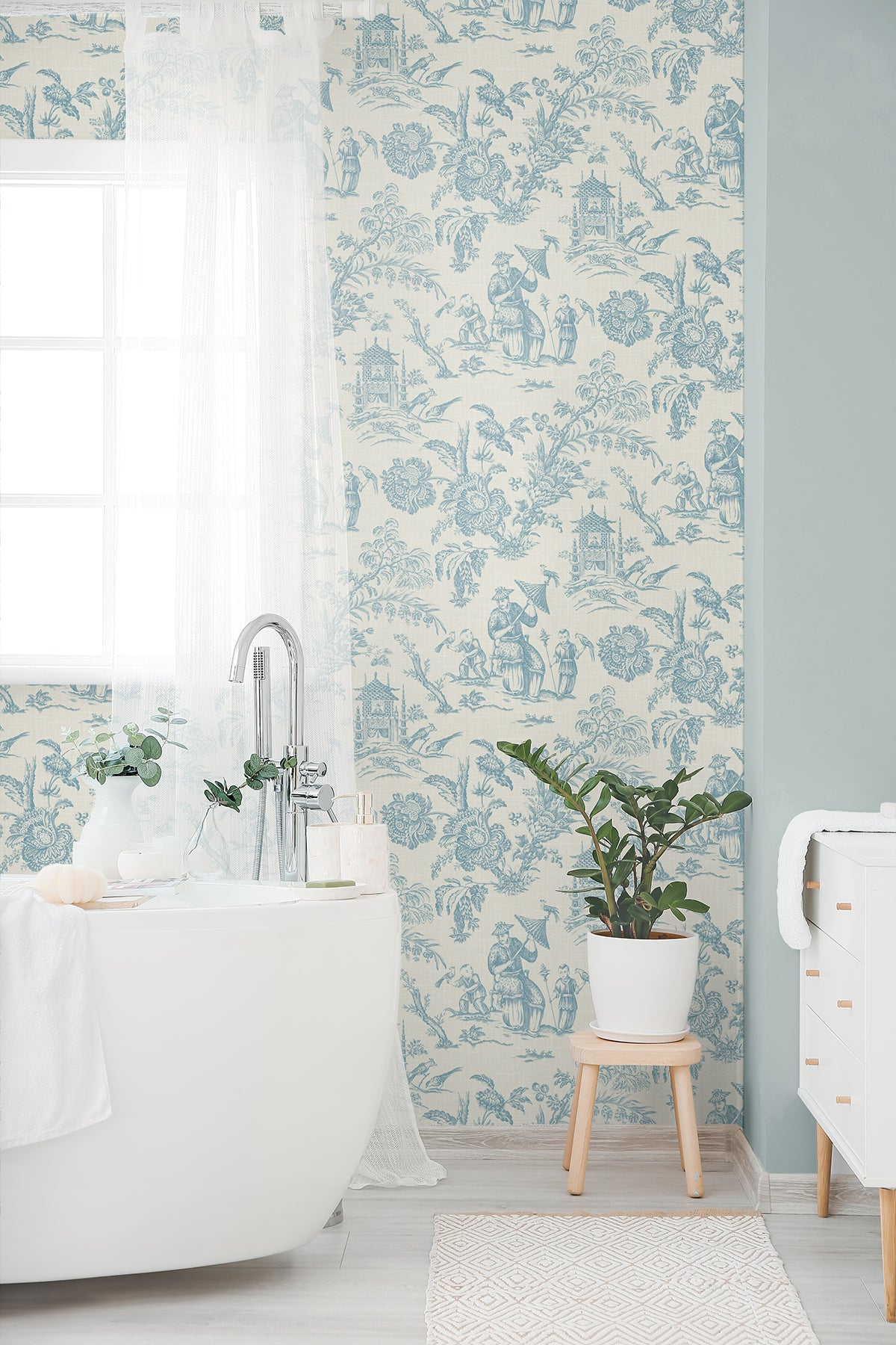 Colette Chinoiserie Bleu Bisque by French Country Chinoiserie Toile Wallpaper – Seabrook Designs FC61802