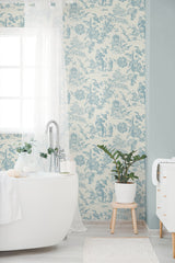 Colette Chinoiserie Bleu Bisque by French Country Chinoiserie Toile Wallpaper – Seabrook Designs FC61802