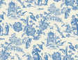 Colette Chinoiserie toile wallpaper in Denim Wash (blue and ivory) with scenic chinoiserie motifs