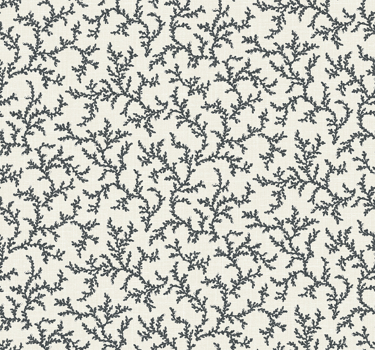 Corail wallpaper in Poppy Seed colorway with small botanical branch trail pattern.