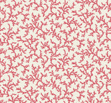 Corail Antique Ruby botanical coral-branch wallpaper pattern in red on an off-white ground.