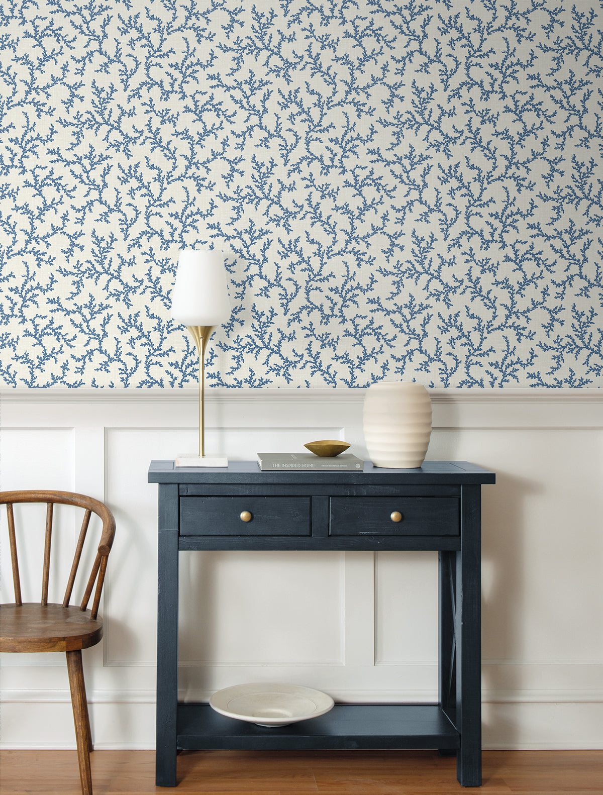Corail Denim Wash by French Country Botanical Wallpaper – Seabrook Designs FC62102