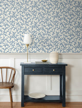 Corail Denim Wash by French Country Botanical Wallpaper – Seabrook Designs FC62102