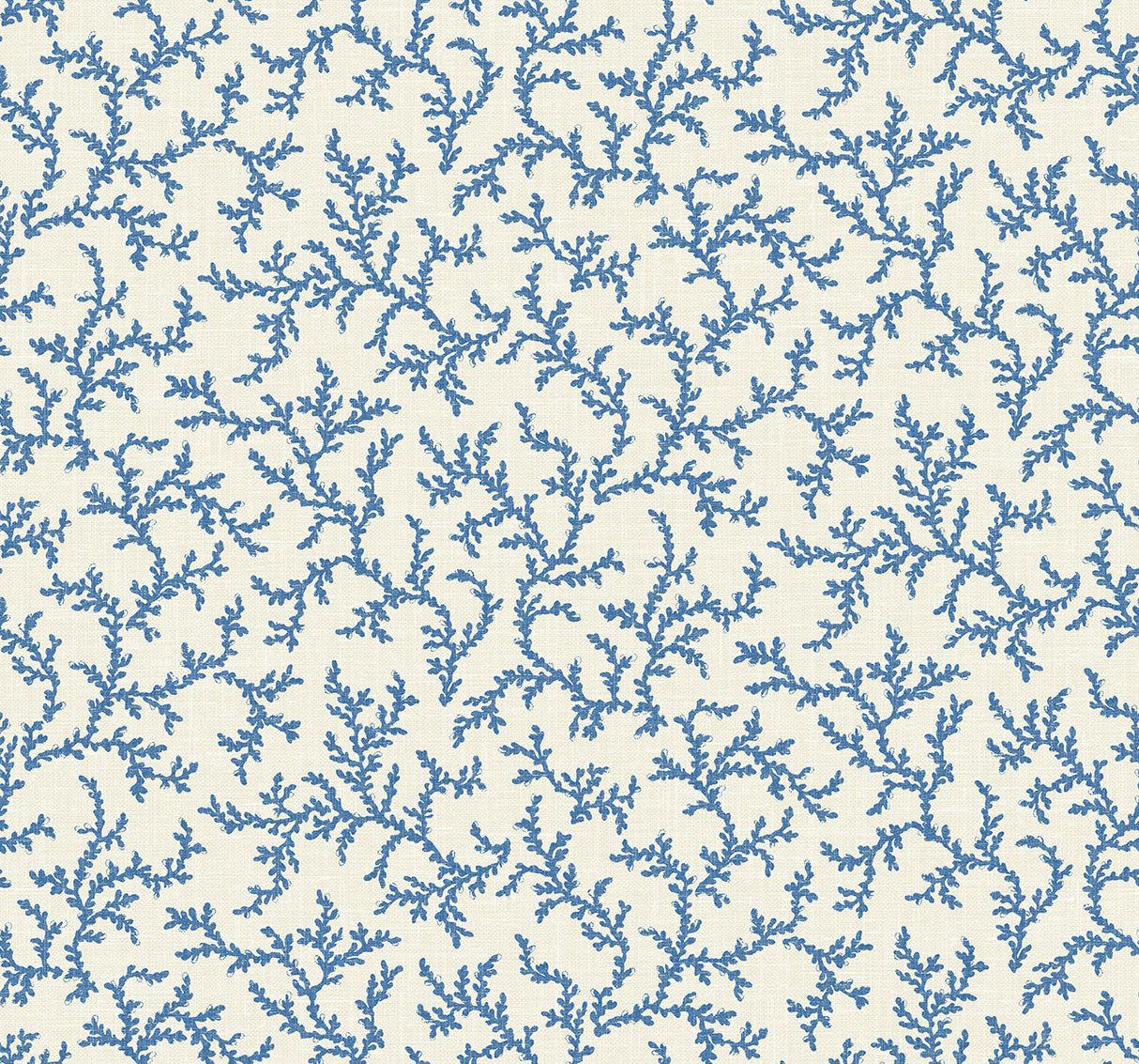 Corail wallpaper in Denim Wash (blue coral-branch botanical on soft neutral ground), 27 in wide