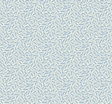 Cossette wallpaper in Bleu Bisque with delicate blue botanical vine sprigs on a warm off-white ground.
