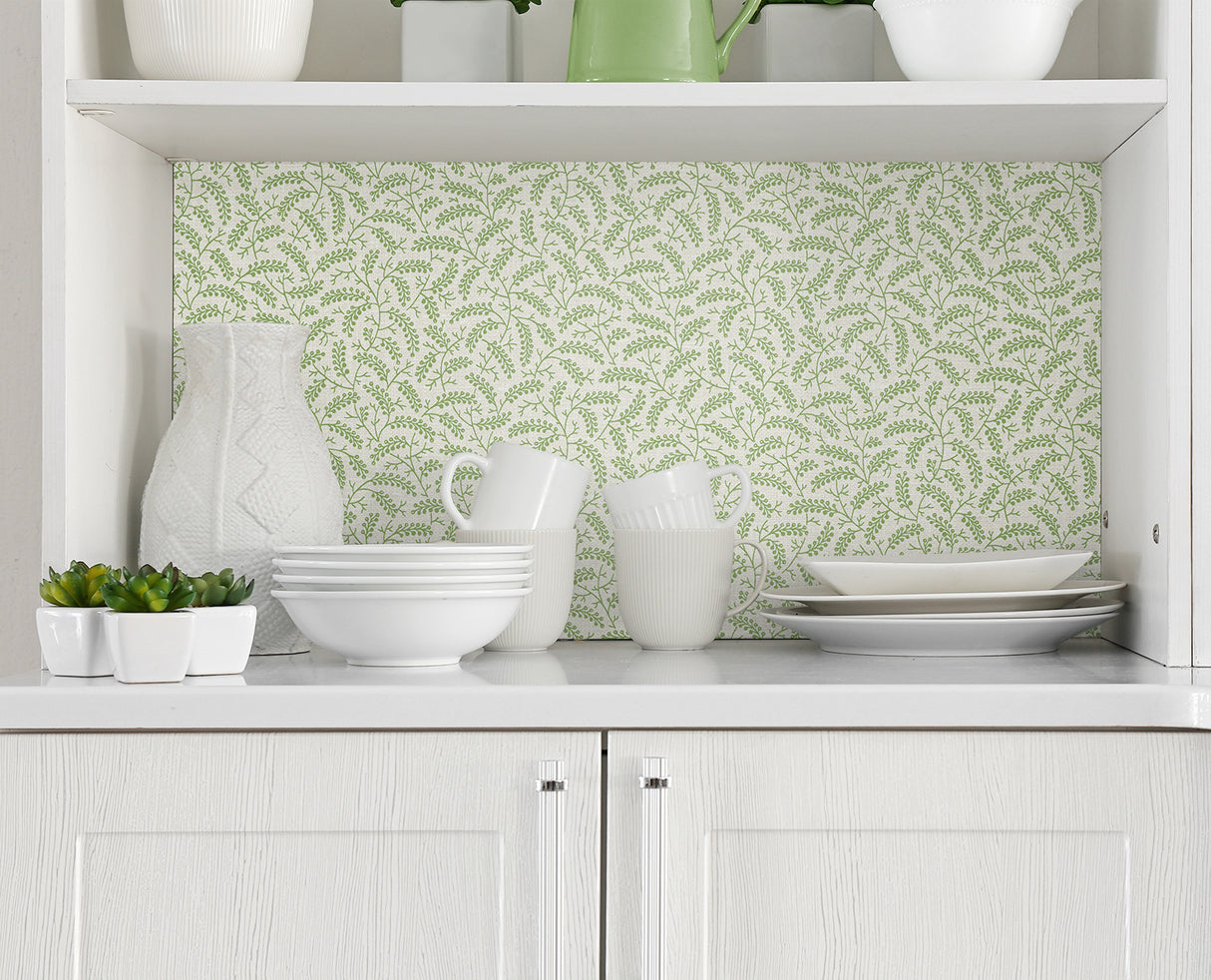 Cossette Green by French Country Botanical Vine Wallpaper – Seabrook Designs FC62204