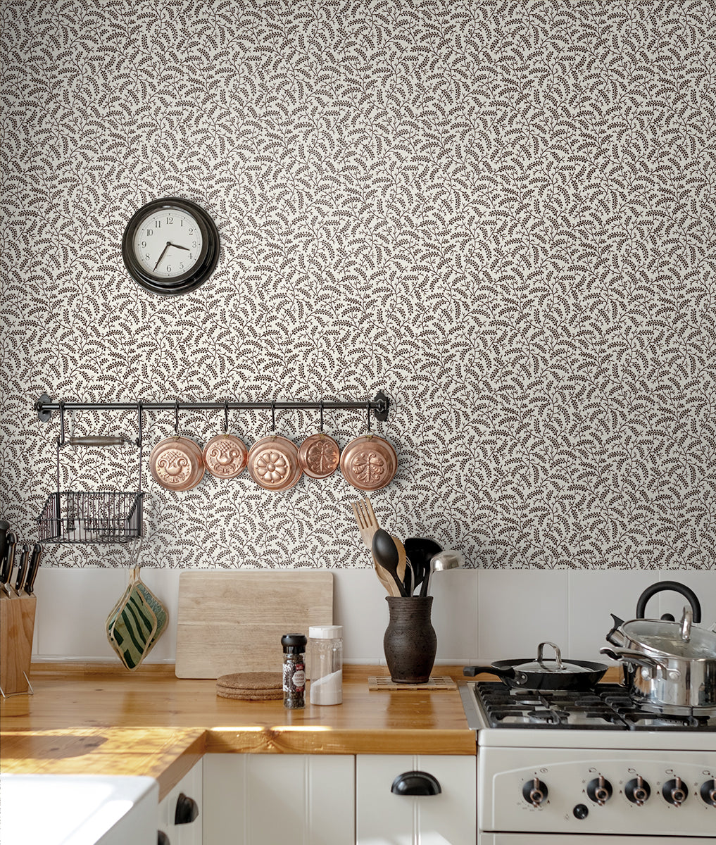 Cossette Hickory Smoke by French Country Botanical Sidewall Wallpaper – Seabrook Designs FC62206