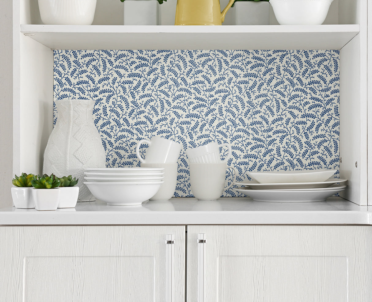 Cossette Denim Wash by French Country Botanical Wallpaper – Seabrook Designs FC62212