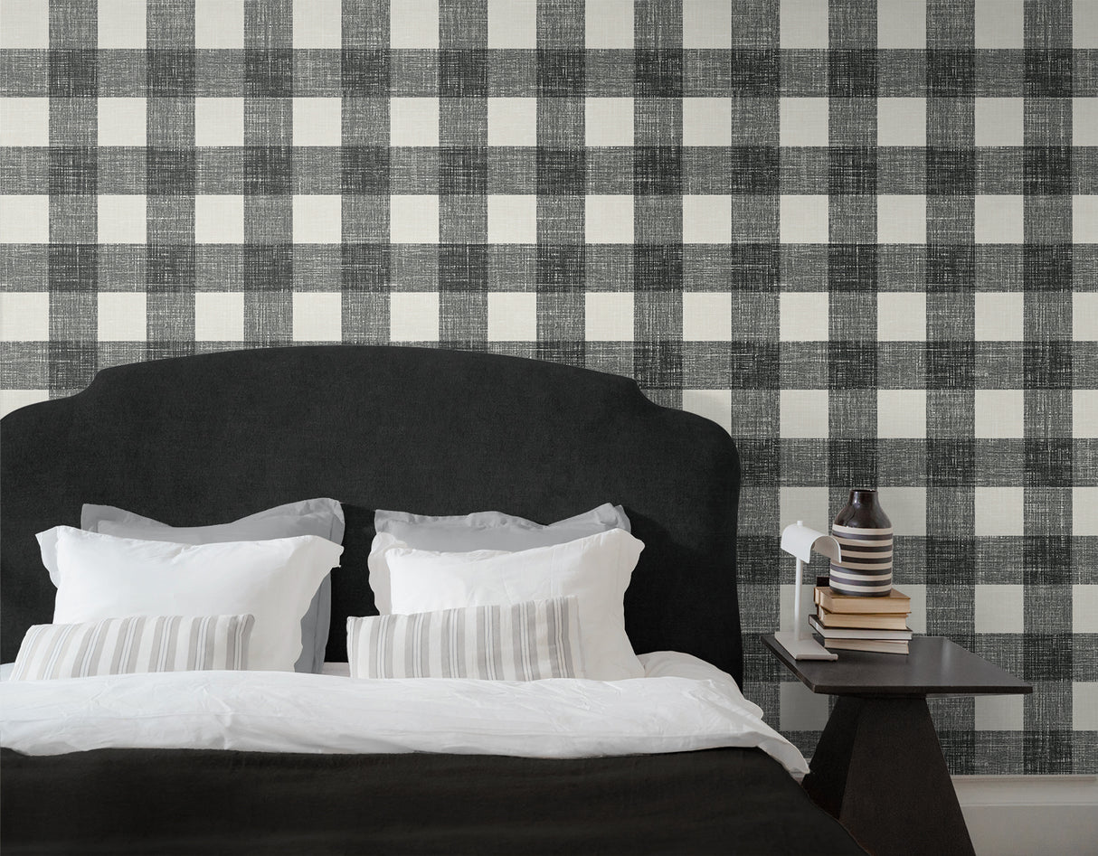 Bebe Gingham Poppy Seed by French Country Plaid Wallpaper – Seabrook Designs FC62300