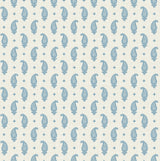 Maia Paisley wallpaper in Bleu Bisque with blue paisley motifs on a light bisque linen-look ground.