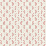 Maia Paisley wallpaper in Rustic Rouge with small pink paisley motifs on a light linen-textured ground.