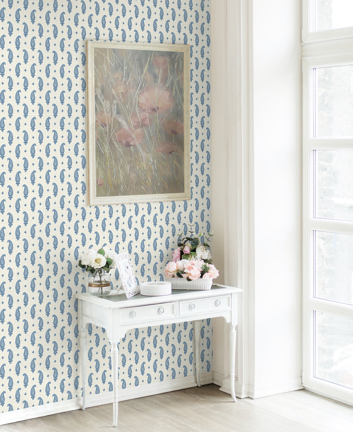 Maia Paisley French Blue by French Country Paisley Wallpaper – Seabrook Designs FC62412