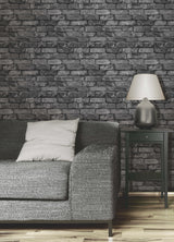 Davis Charcoal by Fine Decor Rustic Brick Wallpaper – Brewster Home Fashions FD31284