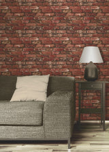 Davis Red by Fine Decor Rustic Brick Wallpaper – Brewster Home Fashions FD31285