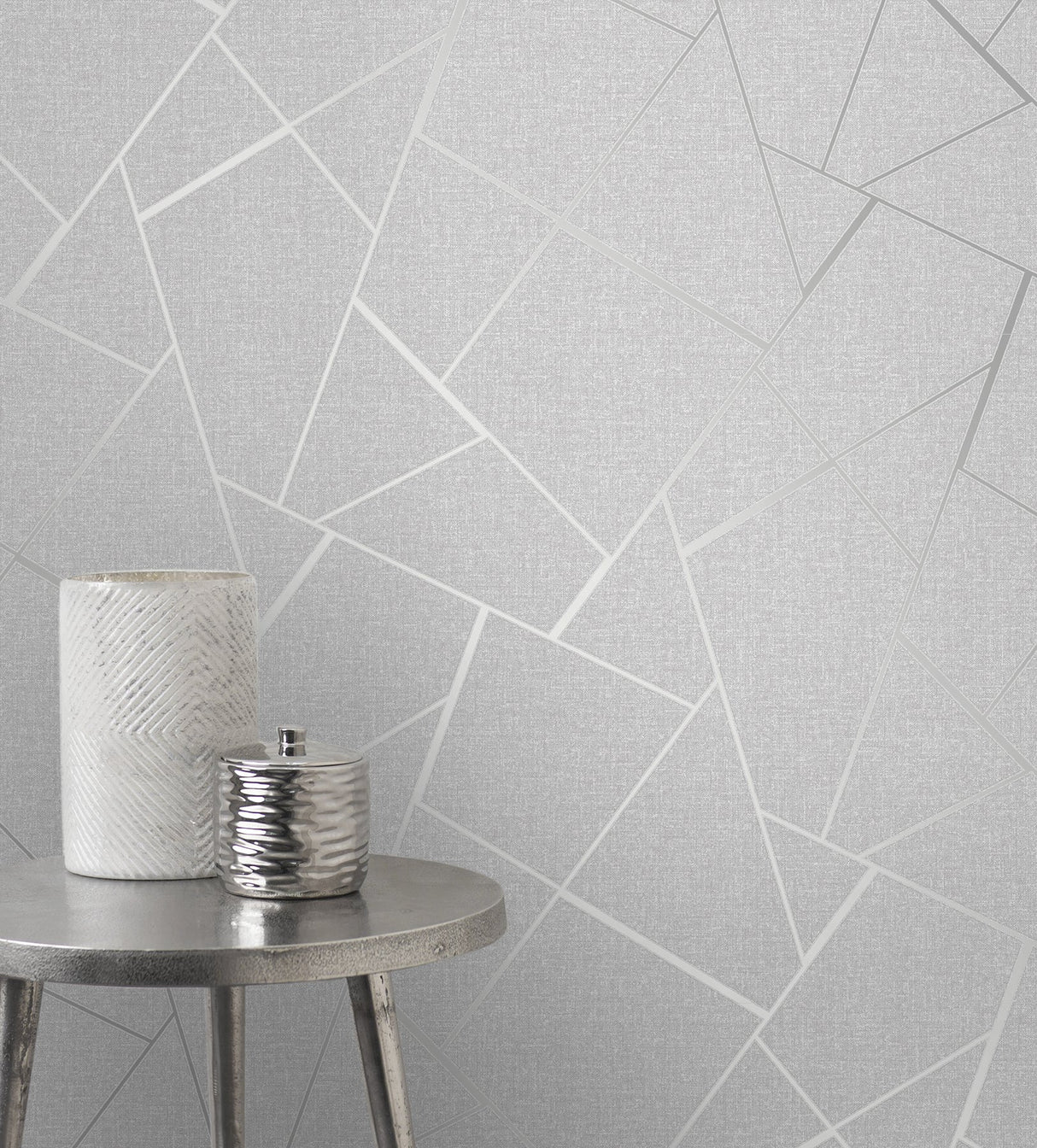 Quartz Silver Fractal Glam Geometric Wallpaper - Fine Decor FD42280